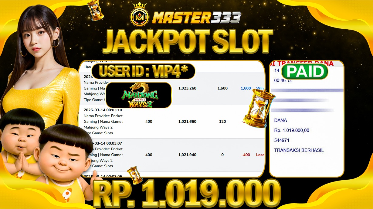 JACKPOT 1.019.000 JUTA DIMASTER333 LANGSUNG DIBAYAR LUNAS